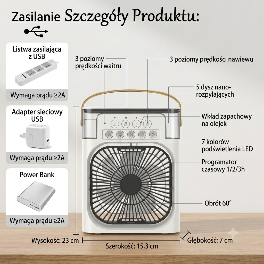 AeroFrost 360 – Przenośny Klimatyzator 3w1 z LED