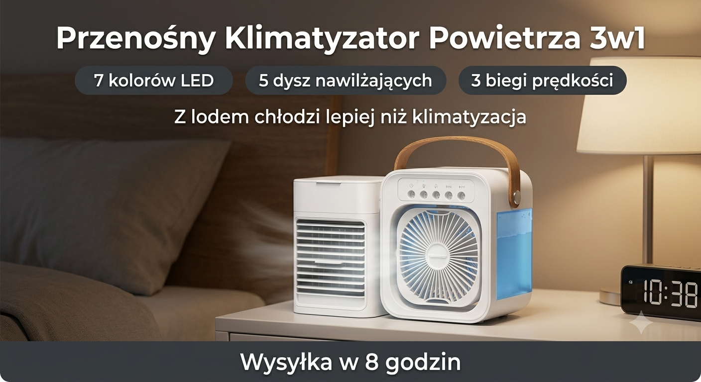 AeroFrost 360 – Przenośny Klimatyzator 3w1 z LED